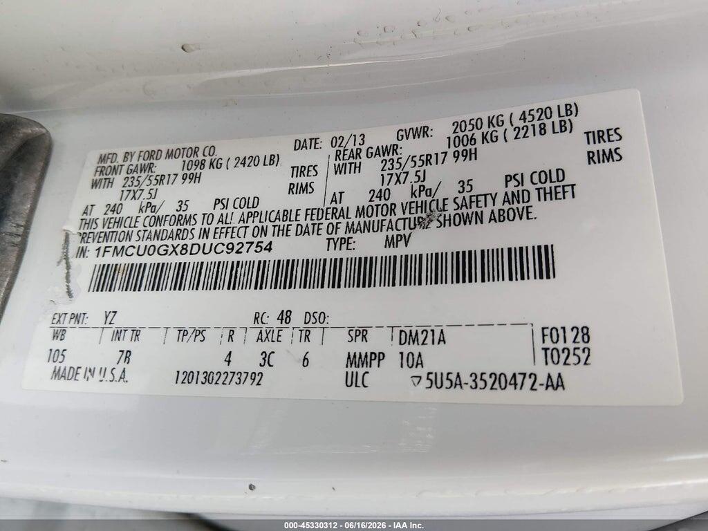 1FMCU0GX8DUC92754 2013 FORD ESCAPE photo no. 9