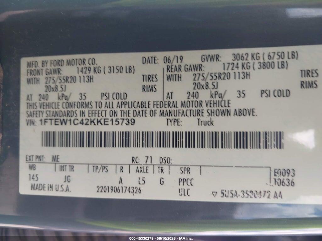 1FTEW1C42KKE15739 2019 FORD F-150 photo no. 9