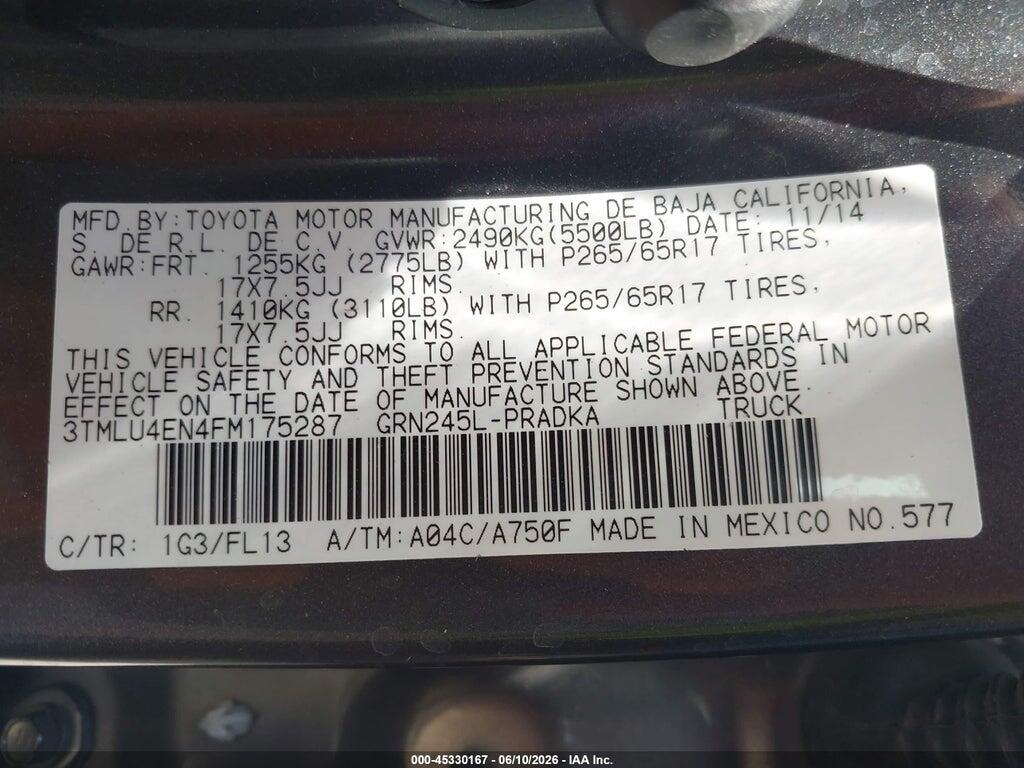 3TMLU4EN4FM175287 2015 TOYOTA TACOMA photo no. 9