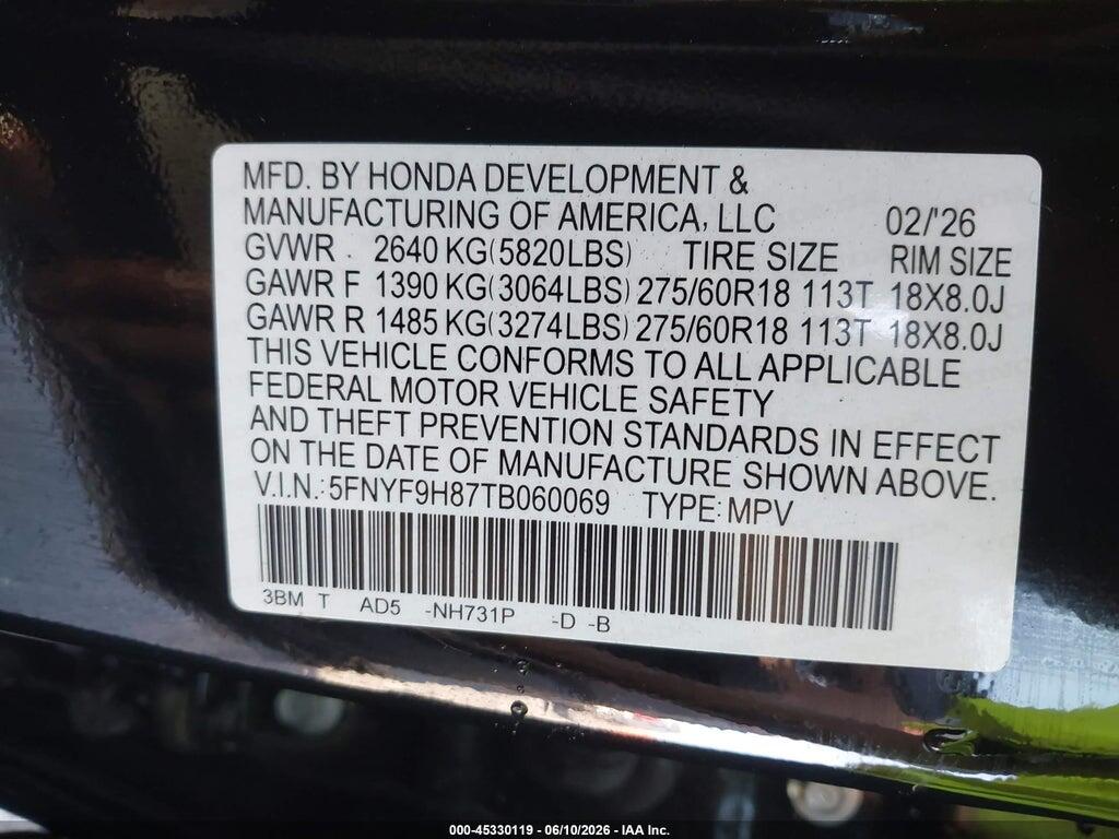 5FNYF9H87TB060069 2026 HONDA PASSPORT photo no. 9