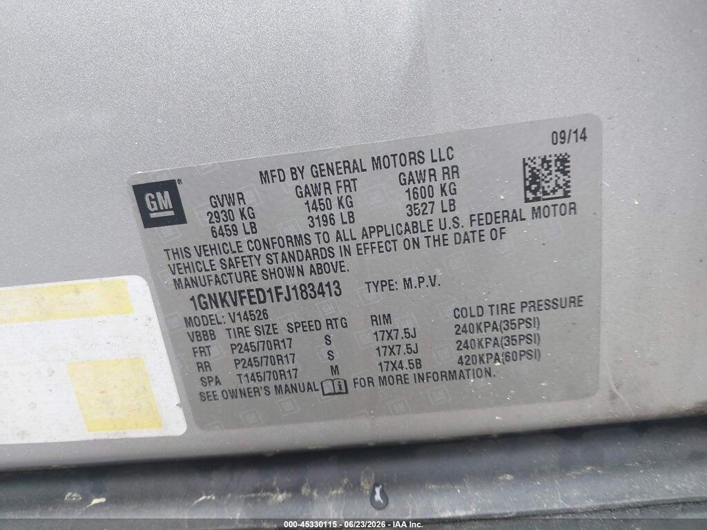 1GNKVFED1FJ183413 2015 CHEVROLET TRAVERSE photo no. 9
