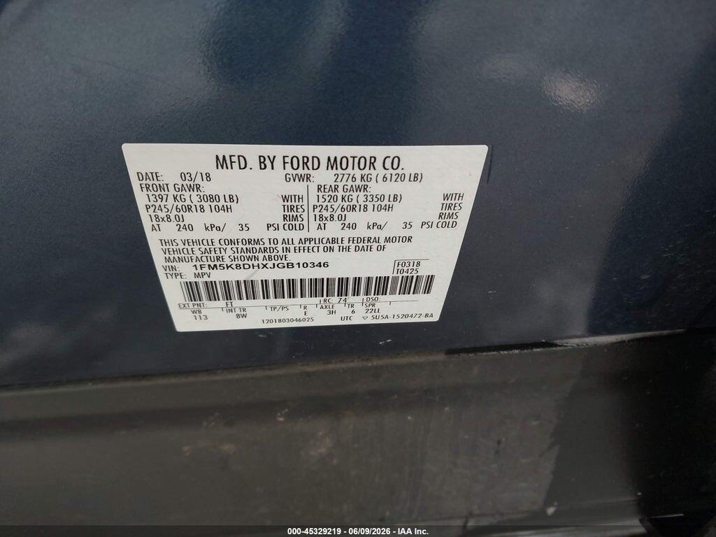1FM5K8DHXJGB10346 2018 FORD EXPLORER photo no. 9