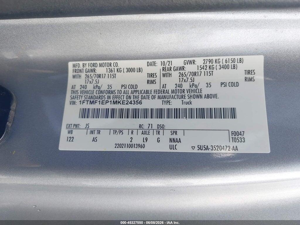 1FTMF1EP1MKE24356 2021 FORD F-150 photo no. 9