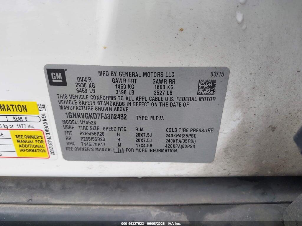 1GNKVGKD7FJ302432 2015 CHEVROLET TRAVERSE photo no. 9
