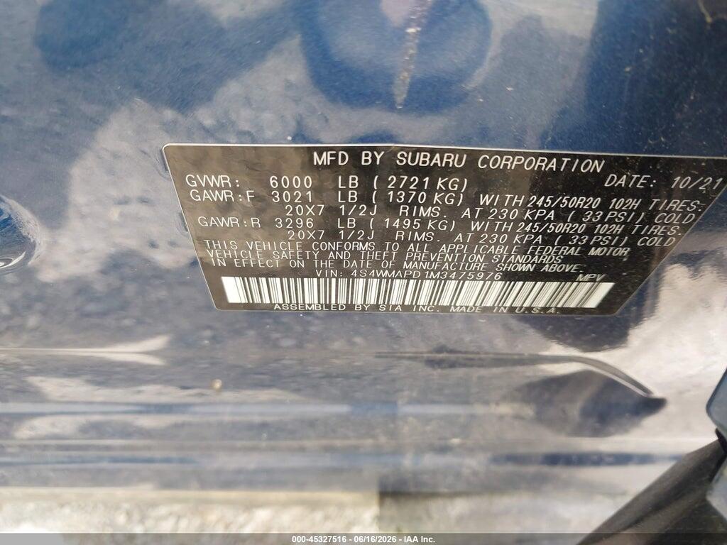 4S4WMAPD1M3475976 2021 SUBARU ASCENT photo no. 9