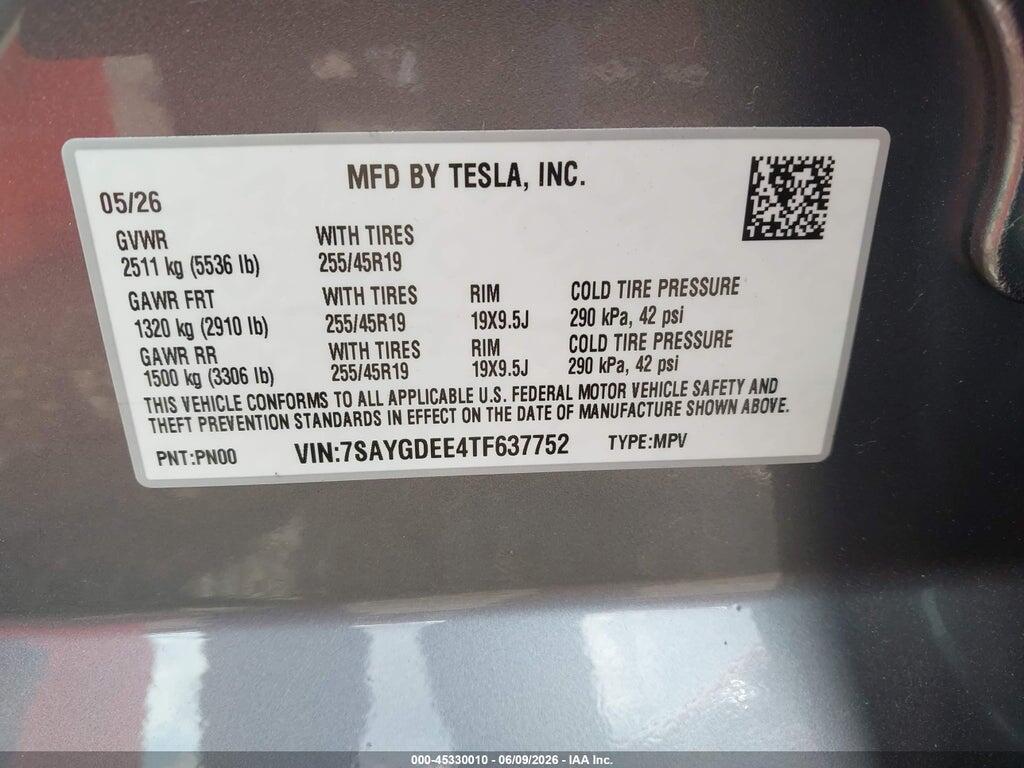 7SAYGDEE4TF637752 2026 TESLA MODEL Y photo no. 9