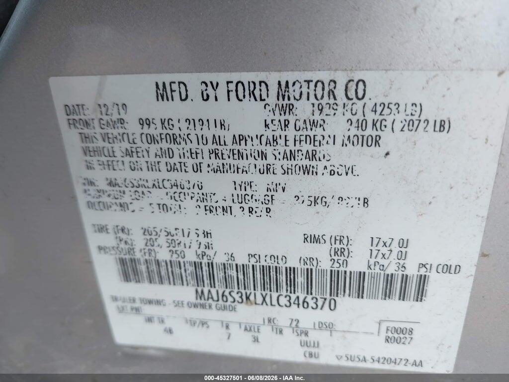 MAJ6S3KLXLC346370 2020 FORD ECOSPORT photo no. 9