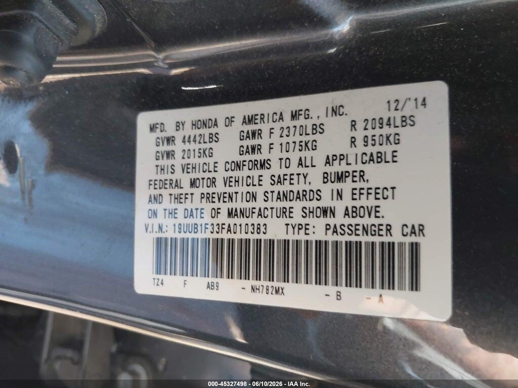 19UUB1F33FA010383 2015 ACURA TLX photo no. 9