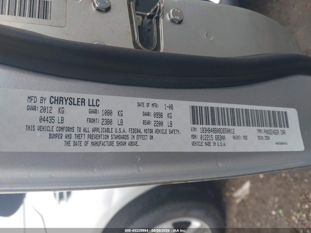 1B3HB48B08D650012 2008 DODGE CALIBER photo no. 9