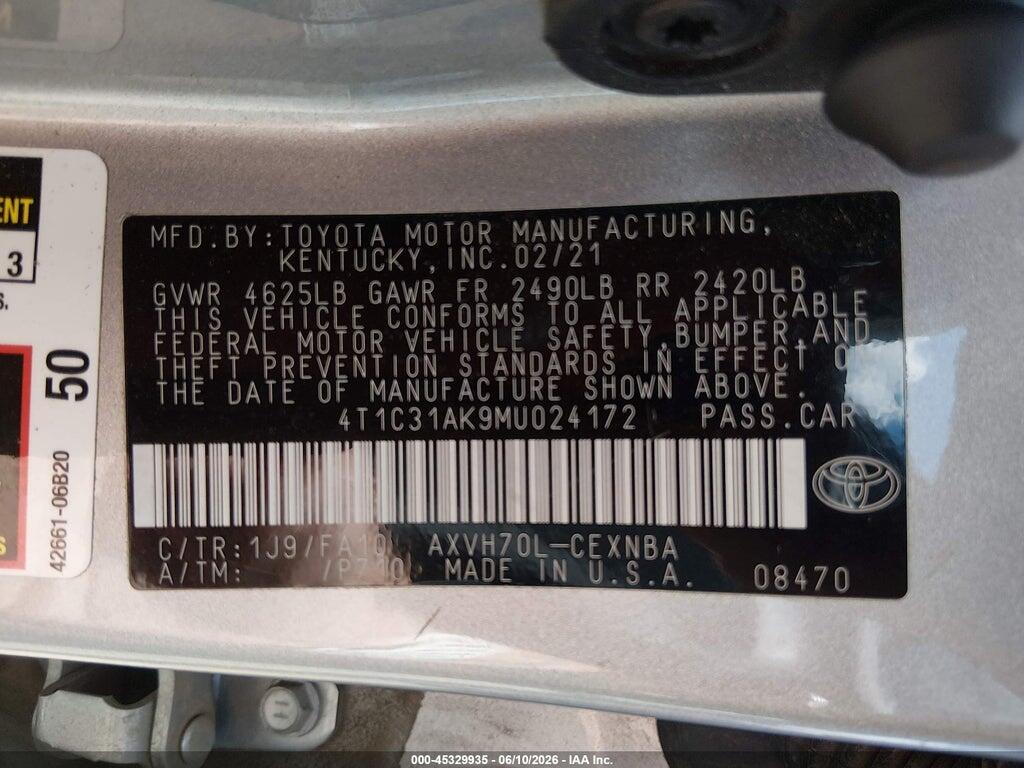 4T1C31AK9MU024172 2021 TOYOTA CAMRY photo no. 9