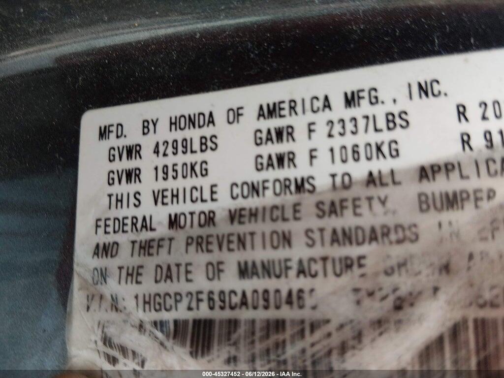 1HGCP2F69CA090460 2012 HONDA ACCORD photo no. 9