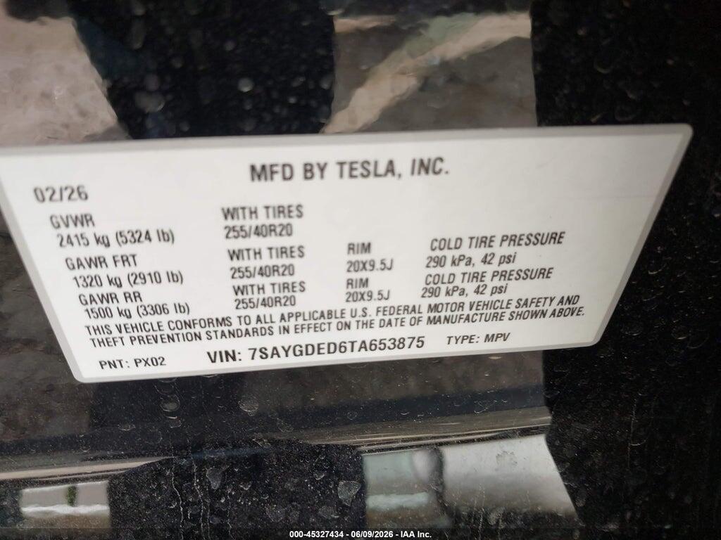 7SAYGDED6TA653875 2026 TESLA MODEL Y photo no. 9