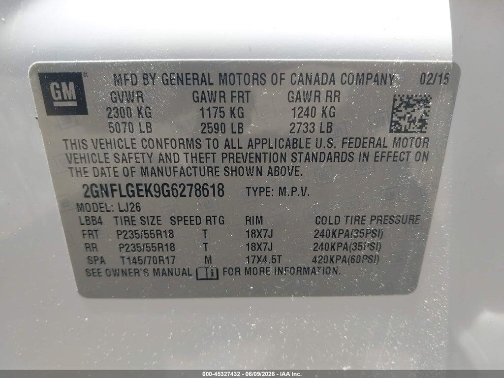2GNFLGEK9G6278618 2016 CHEVROLET EQUINOX photo no. 9
