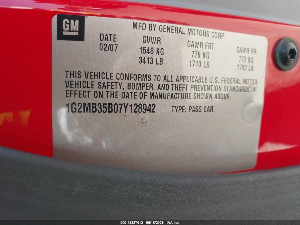 1G2MB35B07Y128942 2007 PONTIAC SOLSTICE photo no. 9