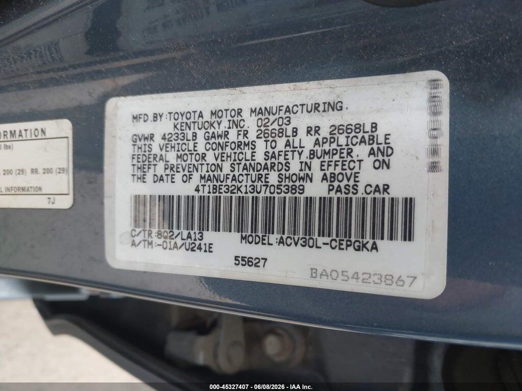 4T1BE32K13U705389 2003 TOYOTA CAMRY photo no. 9