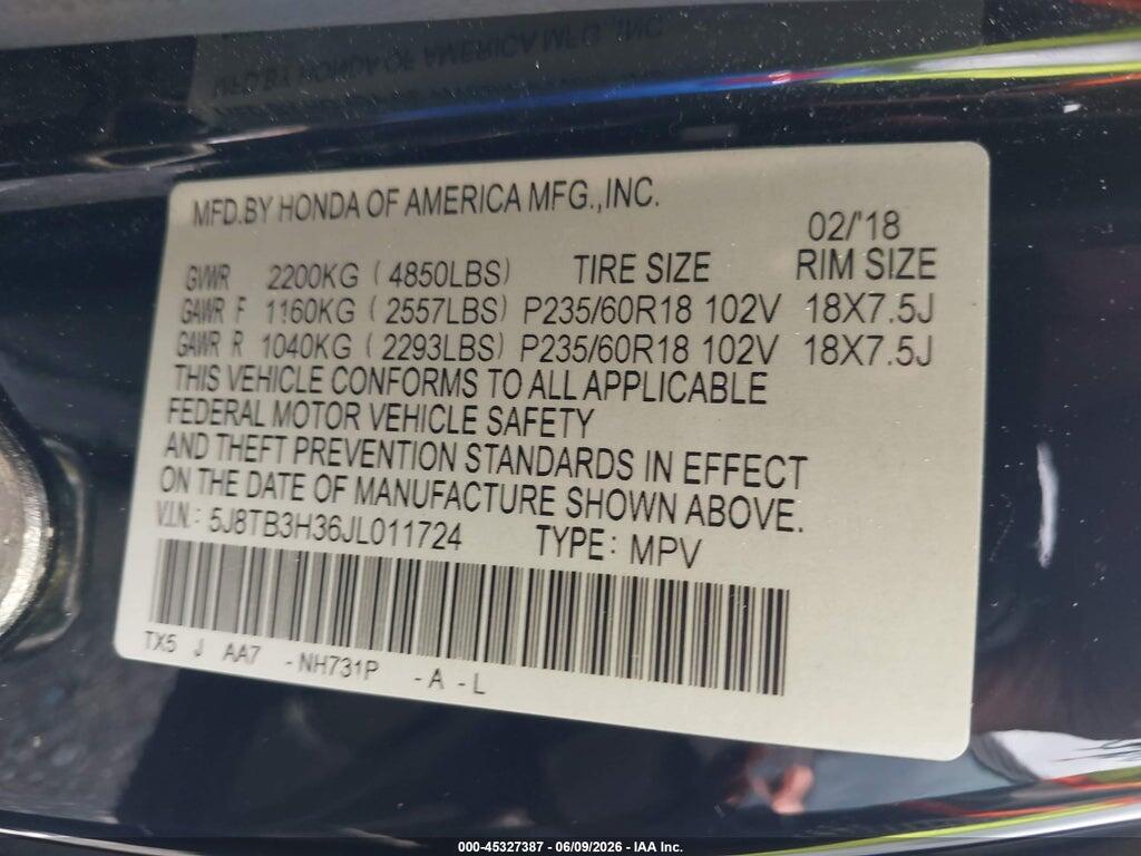 5J8TB3H36JL011724 2018 ACURA RDX photo no. 9