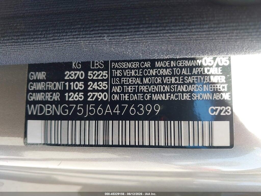 WDBNG75J56A476399 2006 MERCEDES-BENZ S 500 photo no. 9