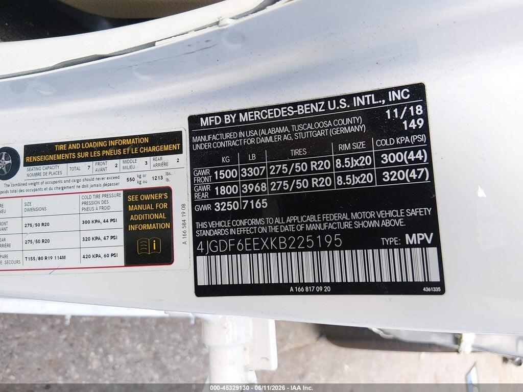 4JGDF6EEXKB225195 2019 MERCEDES-BENZ GLS 450 photo no. 9