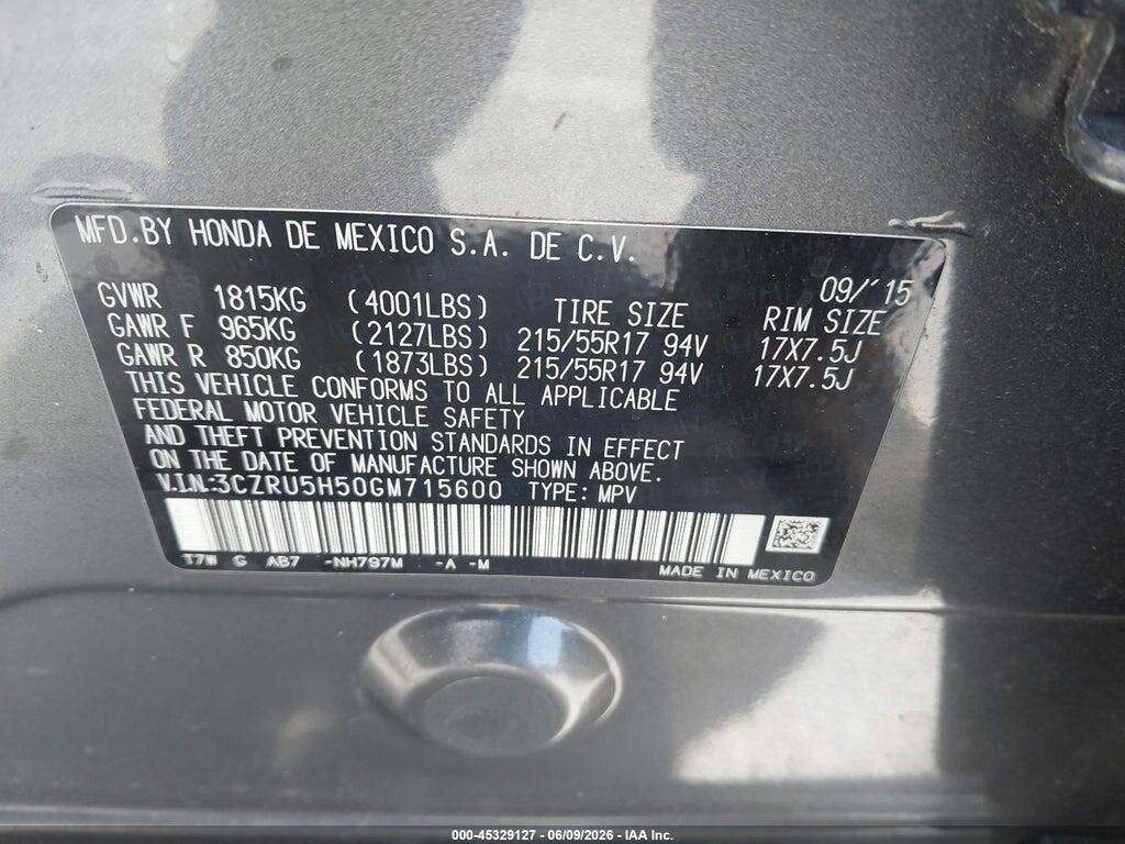 3CZRU5H50GM715600 2016 HONDA HR-V photo no. 9