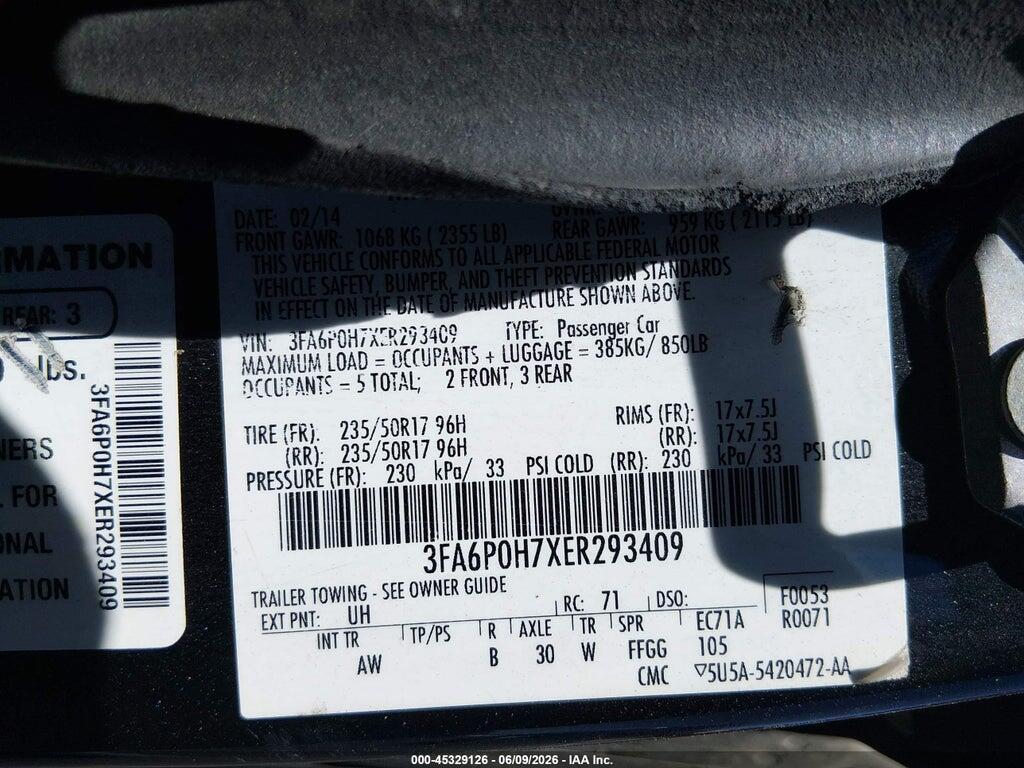3FA6P0H7XER293409 2014 FORD FUSION photo no. 9