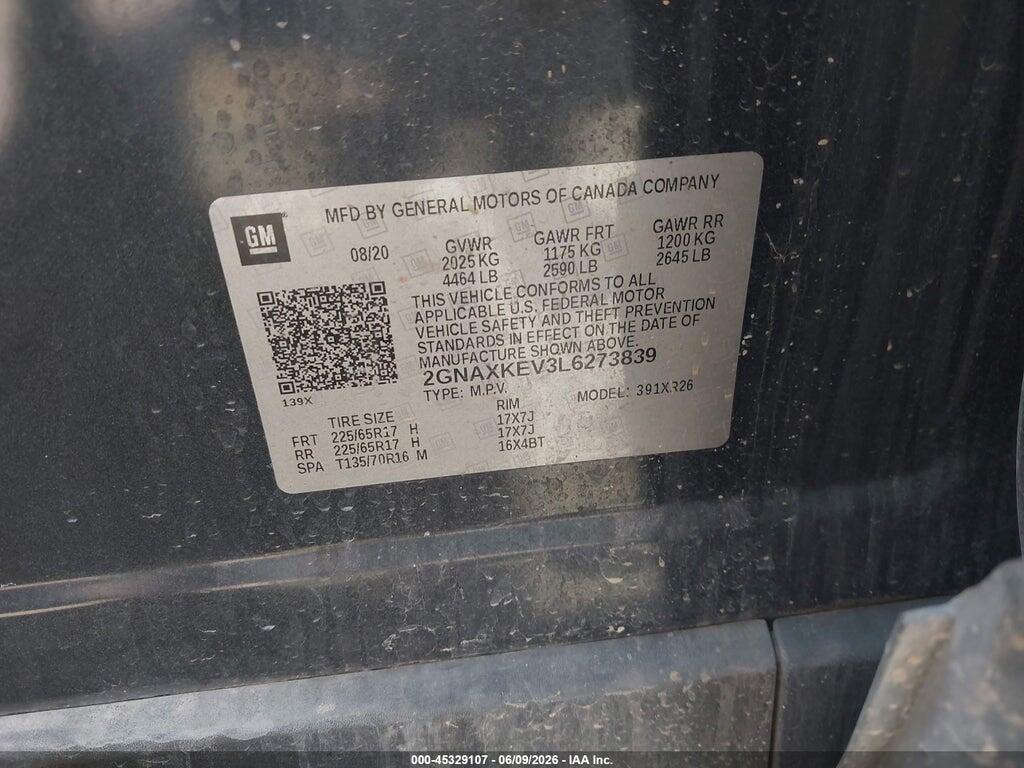 2GNAXKEV3L6273839 2020 CHEVROLET EQUINOX photo no. 9