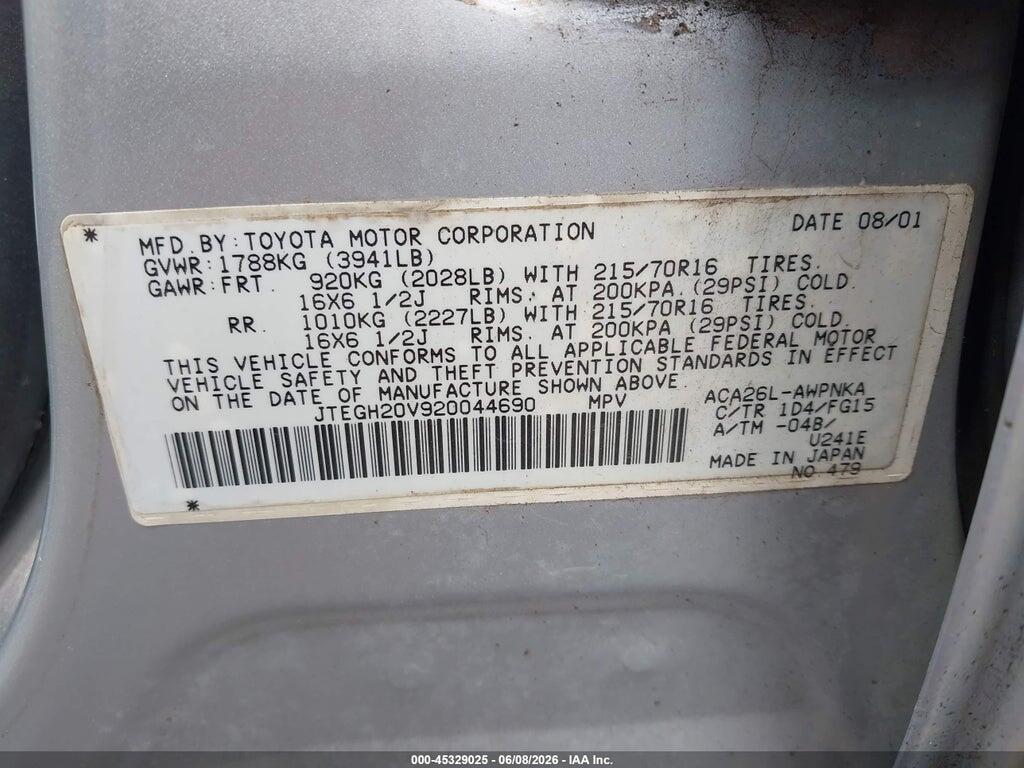 JTEGH20V920044690 2002 TOYOTA RAV4 photo no. 9