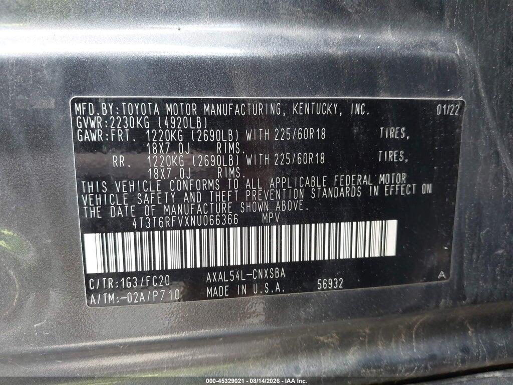 4T3T6RFVXNU066366 2022 TOYOTA RAV4 HYBRID photo no. 9