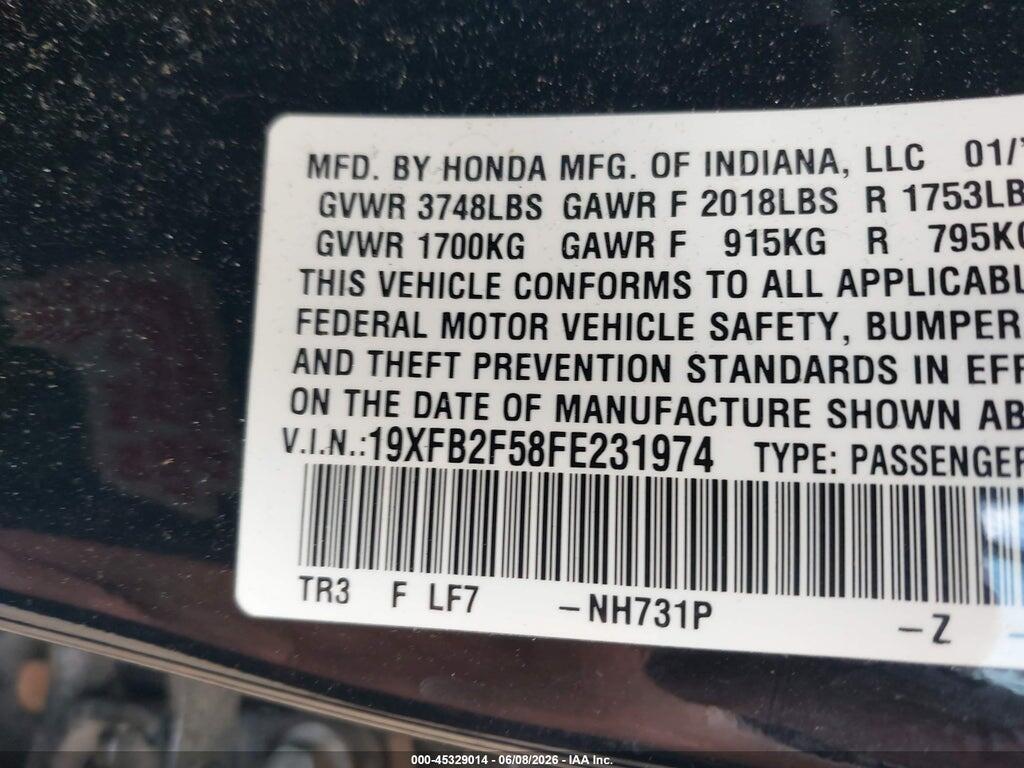 19XFB2F58FE231974 2015 HONDA CIVIC photo no. 9