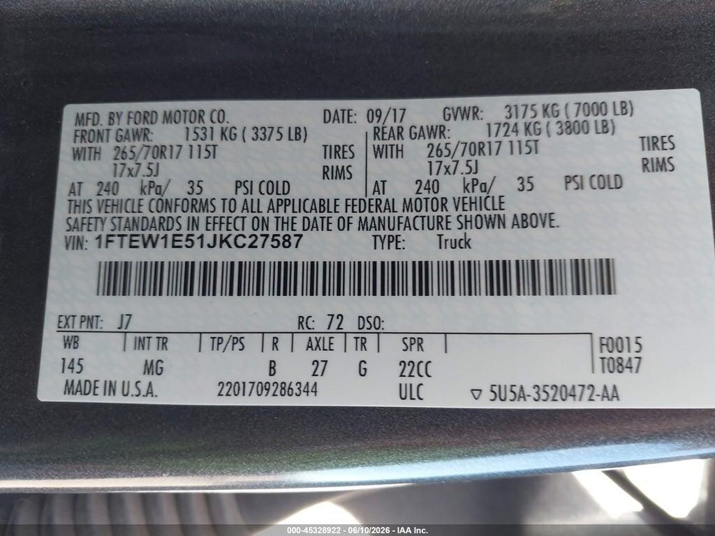 1FTEW1E51JKC27587 2018 FORD F-150 photo no. 9