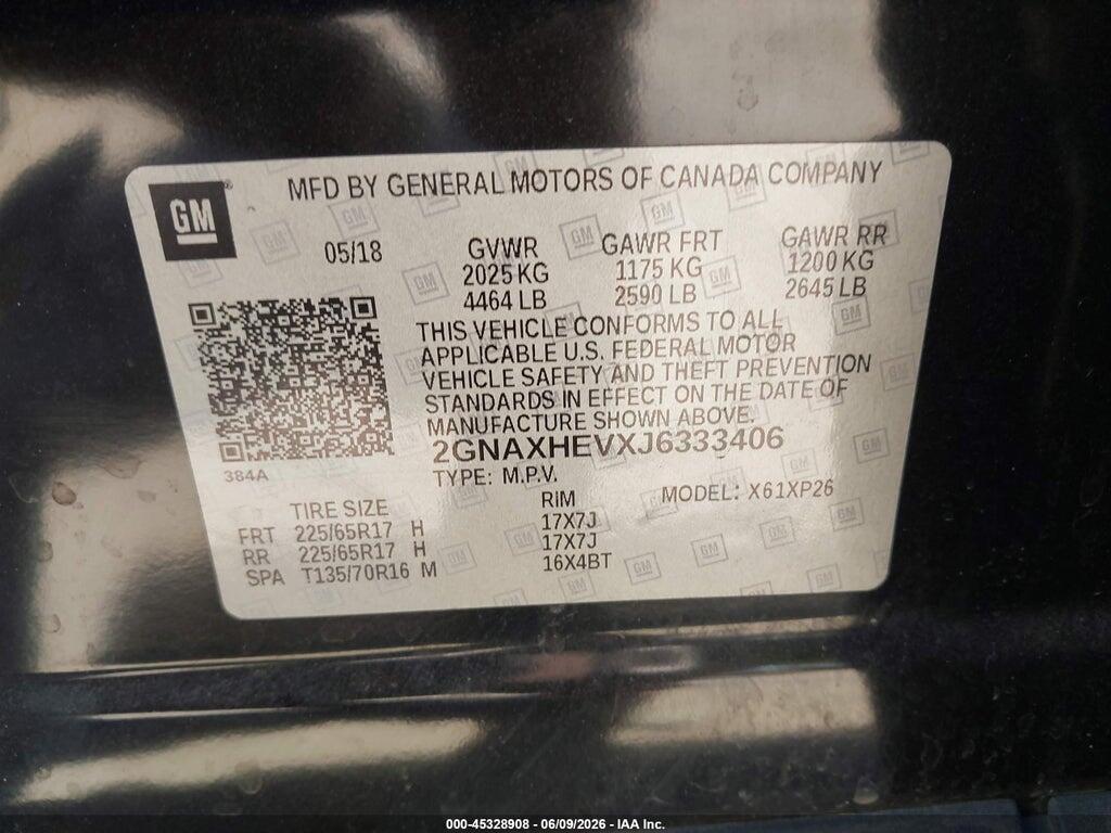 2GNAXHEVXJ6333406 2018 CHEVROLET EQUINOX photo no. 9