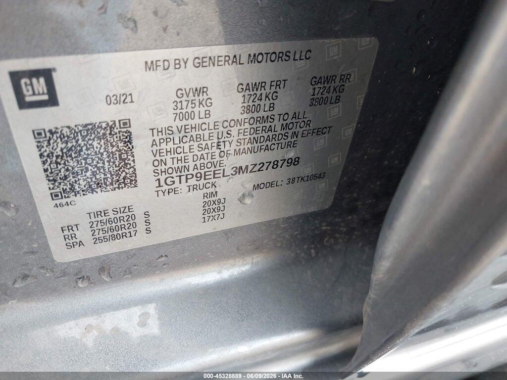 1GTP9EEL3MZ278798 2021 GMC SIERRA 1500 photo no. 9