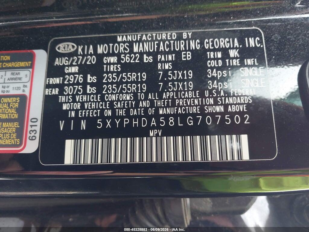 5XYPHDA58LG707502 2020 KIA SORENTO photo no. 9