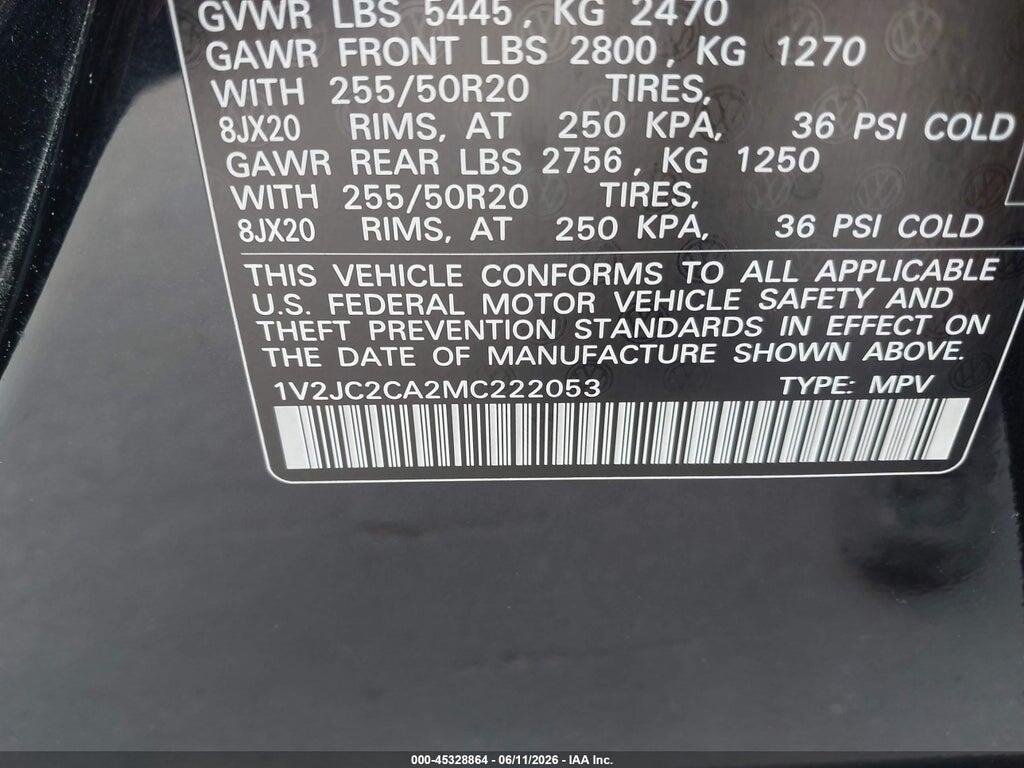 1V2JC2CA2MC222053 2021 VOLKSWAGEN ATLAS CROSS SPORT photo no. 9