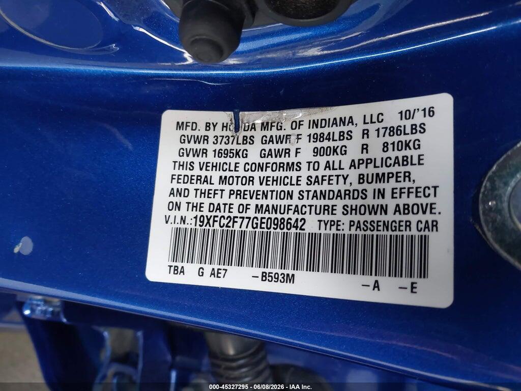 19XFC2F77GE098642 2016 HONDA CIVIC photo no. 9