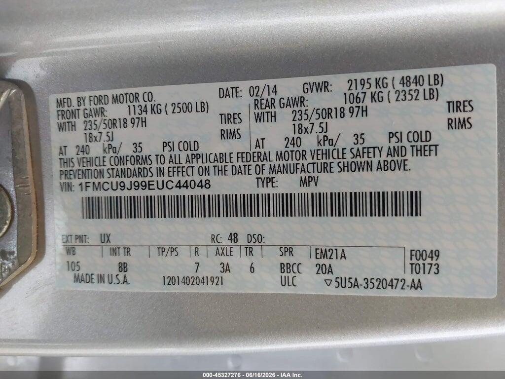 1FMCU9J99EUC44048 2014 FORD ESCAPE photo no. 9