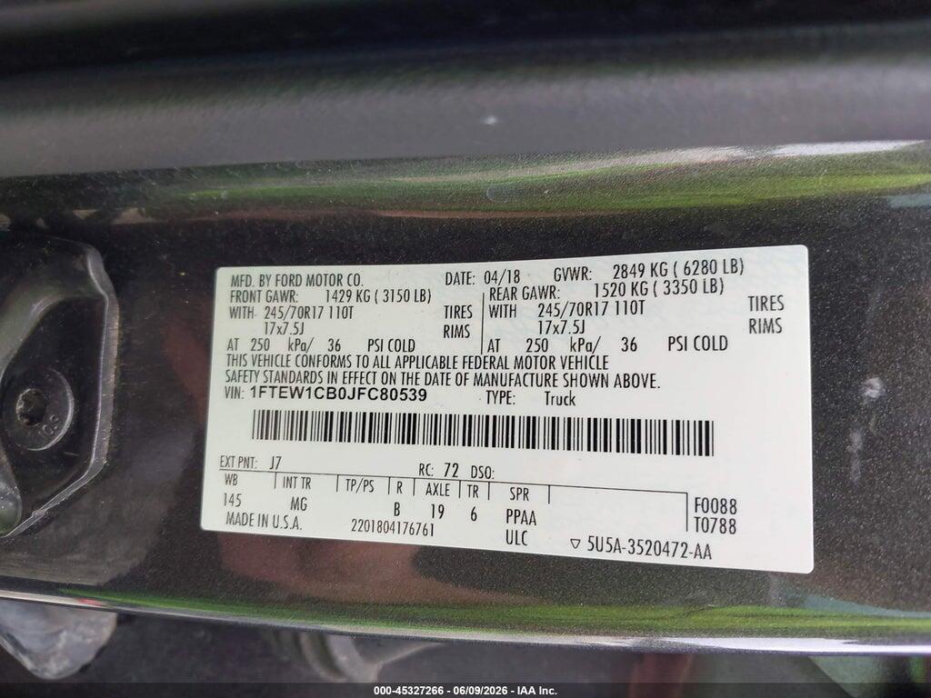 1FTEW1CB0JFC80539 2018 FORD F-150 photo no. 9