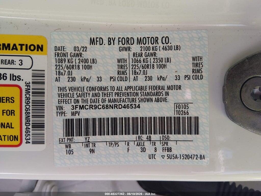 3FMCR9C68NRD46534 2022 FORD BRONCO SPORT photo no. 9