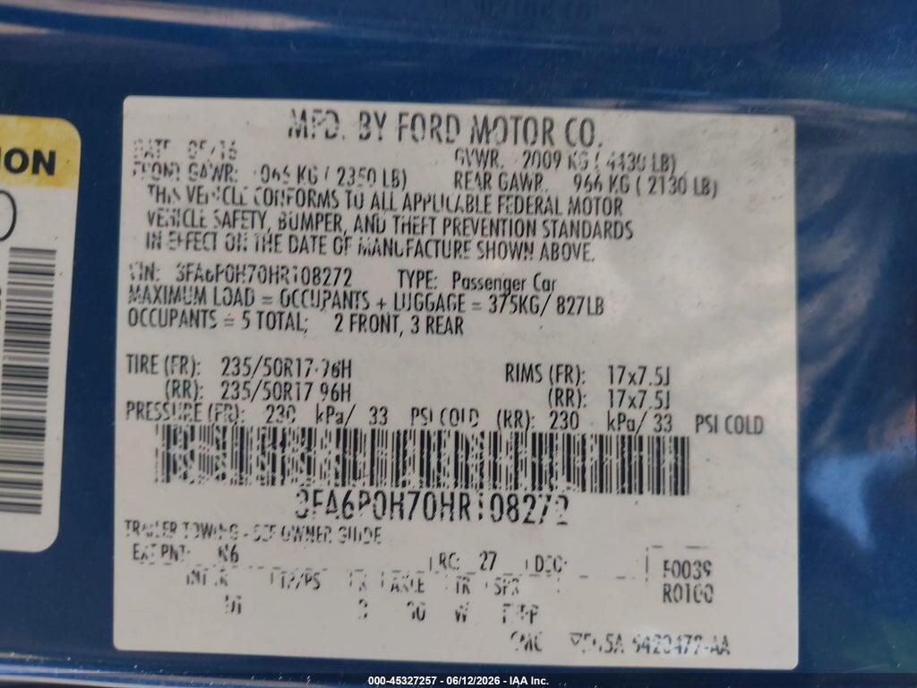 3FA6P0H70HR108272 2017 FORD FUSION photo no. 9