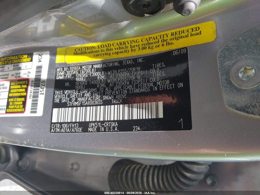 5TFRM5F15AX003655 2010 TOYOTA TUNDRA photo no. 9