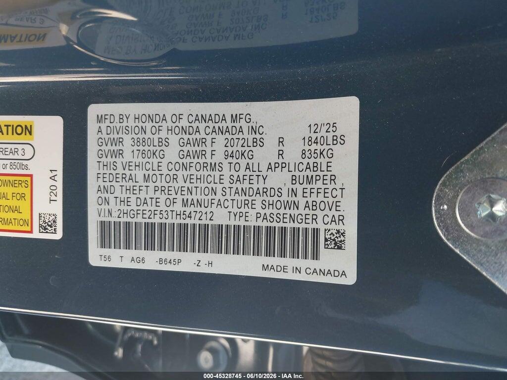 2HGFE2F53TH547212 2026 HONDA CIVIC photo no. 9
