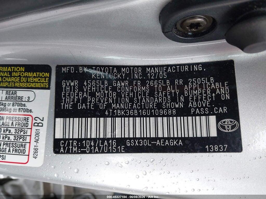 4T1BK36B16U109688 2006 TOYOTA AVALON photo no. 9