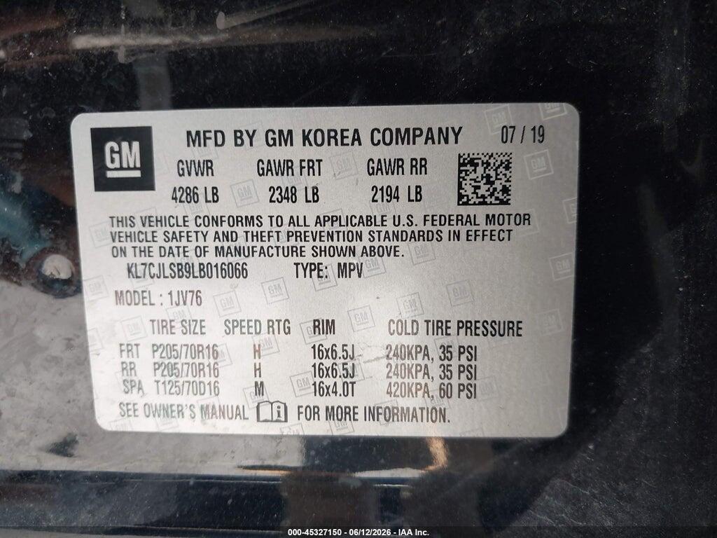 KL7CJLSB9LB016066 2020 CHEVROLET TRAX photo no. 9