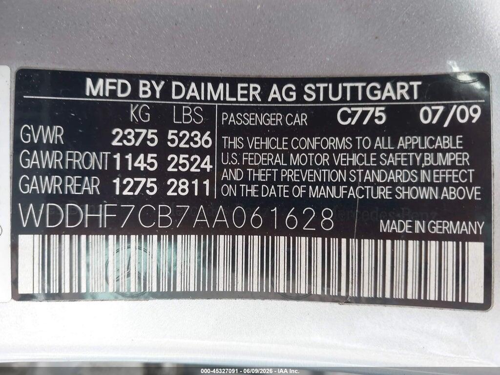 WDDHF7CB7AA061628 2010 MERCEDES-BENZ E 550 photo no. 9