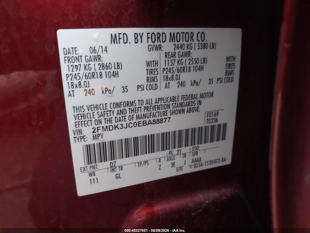 2FMDK3JC0EBA88877 2014 FORD EDGE photo no. 9