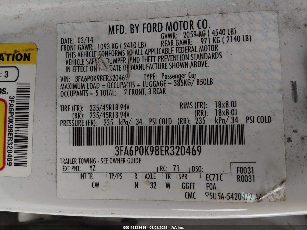 3FA6P0K98ER320469 2014 FORD FUSION photo no. 9
