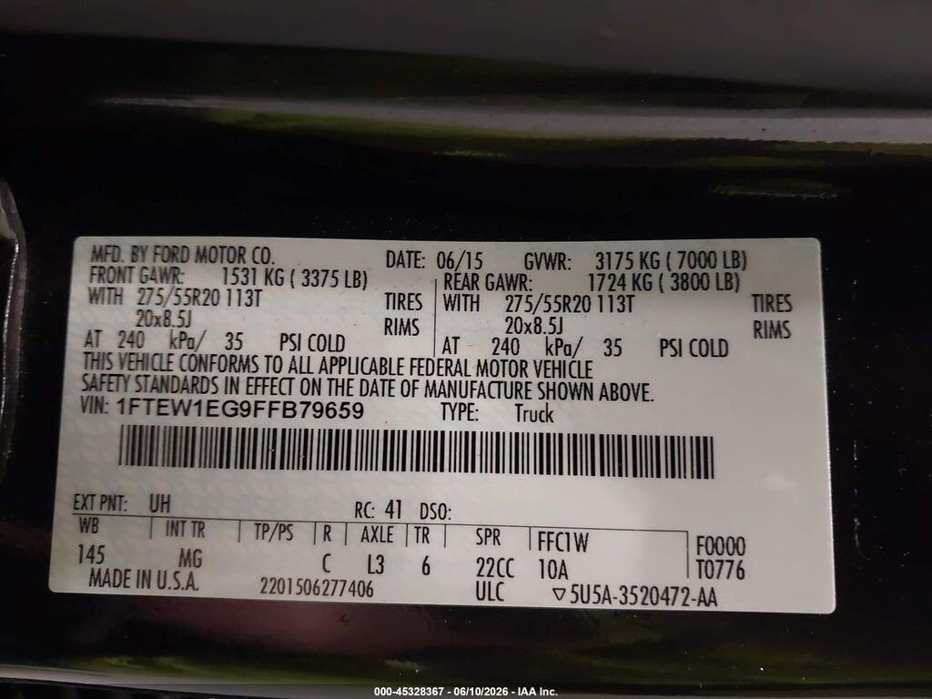 1FTEW1EG9FFB79659 2015 FORD F-150 photo no. 9