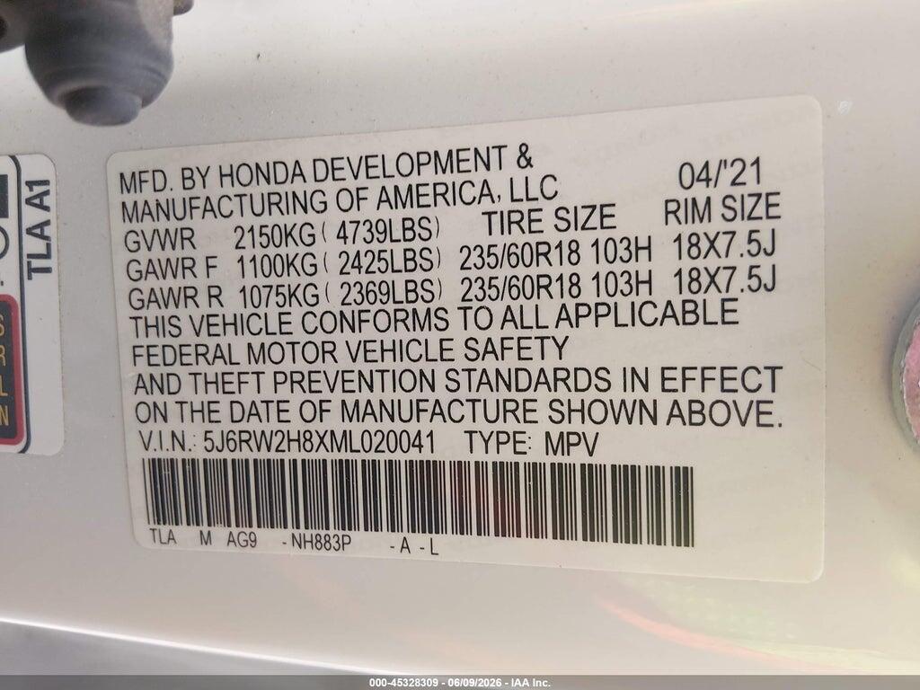 5J6RW2H8XML020041 2021 HONDA CR-V photo no. 9