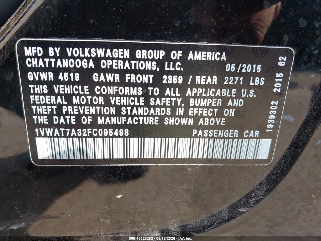 1VWAT7A32FC095498 2015 VOLKSWAGEN PASSAT photo no. 9