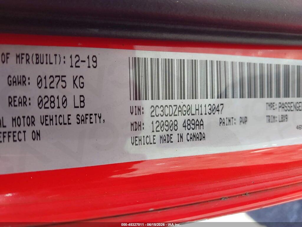 2C3CDZAG0LH113047 2020 DODGE CHALLENGER photo no. 9