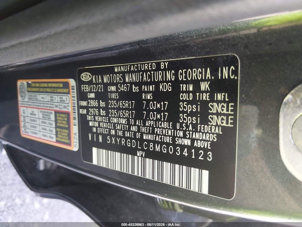5XYRGDLC8MG034123 2021 KIA SORENTO photo no. 9